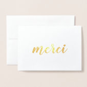 Merci French Bedankt Brushstroke Script Gold Folie Kaarten (Voorkant met envelop)