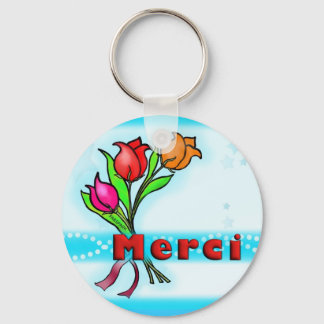 MERCI French Hartelijk dank cartoon bloemen sleute Sleutelhanger
