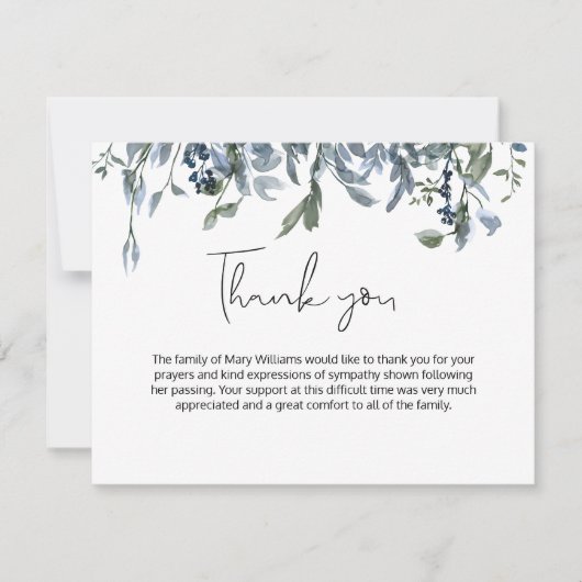 Merci funéraire bleu simple Floral (Devant)