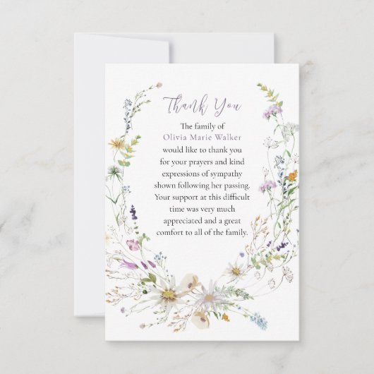 Merci funéraire de Fleur sauvage d'aquarelle (Devant)