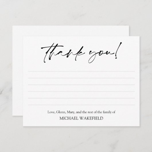 Merci funéraire de Sympathie de script noir (Devant / Derrière)