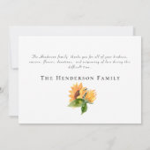 Merci funéraire de tournesol simple (Dos)