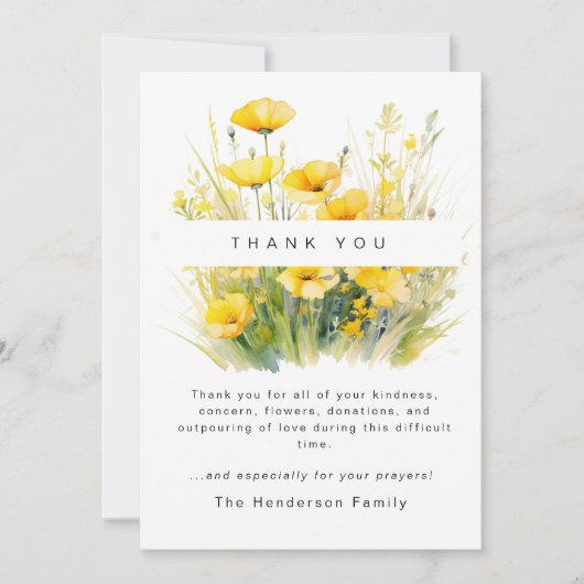 Merci funéraire des Fleurs sauvages jaunes de deui (Devant)