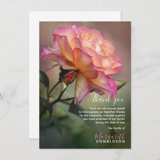 Merci funéraire en Sympathie Rose (Devant / Derrière)