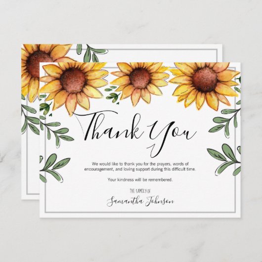 Merci funéraire Fleurs de soleil rustiques (Devant / Derrière)