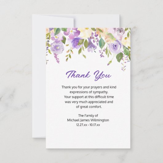 Merci funéraire floral pourpre (Devant)