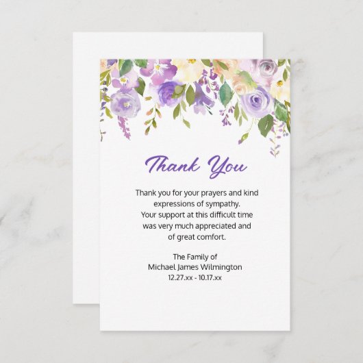 Merci funéraire floral pourpre (Devant / Derrière)