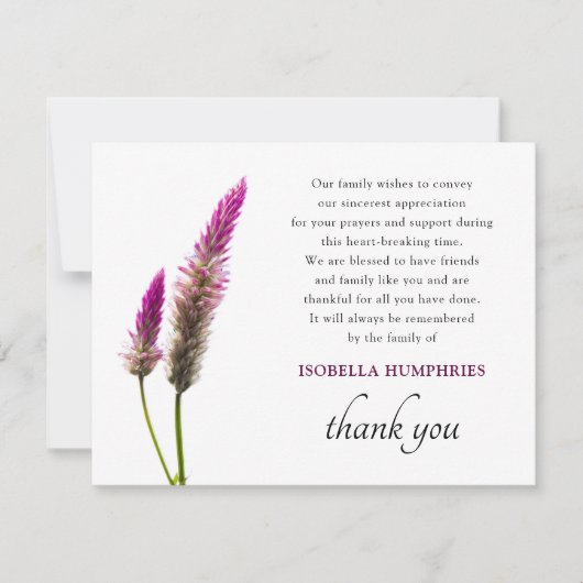 Merci funéraire minimal à fleurs violettes (Devant)