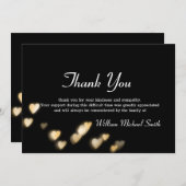 Merci funéraire noir avec carte de mémoire de coeu (Devant / Derrière)