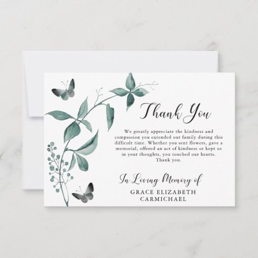 Merci funéraire papillon vert botanique (Devant)