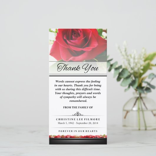 Merci funéraire Rose rouge - Les mots ne peuvent p (Debout devant)