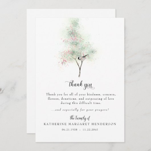 Merci funéraire simple pour arbre et oiseaux (Devant / Derrière)