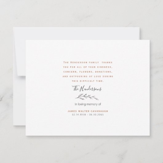 Merci funéraire simple pour automne Nom et date (Dos)