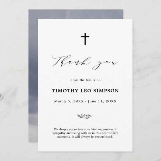 Merci Funéraire Sympathie nuageuse Carte de deuil (Devant / Derrière)