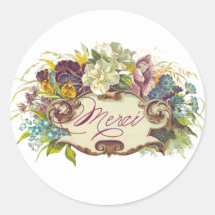 Merci,  geïnspireerde Bouquet-envelop Ronde Sticker