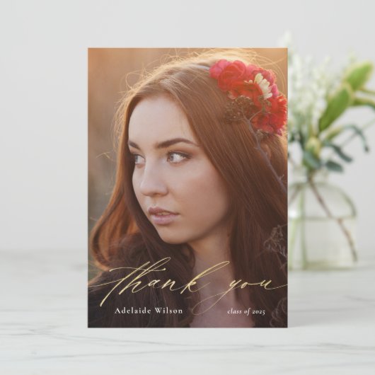 Merci Gold Script Graduation avec photo (Debout devant)