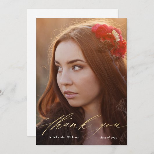 Merci Gold Script Graduation avec photo (Devant / Derrière)