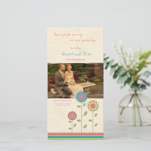 Merci grand arc-en-ciel Fleurs Mariage Carte photo (Debout devant)