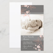 Merci gris corail Cartes photos Baby shower (Devant / Derrière)