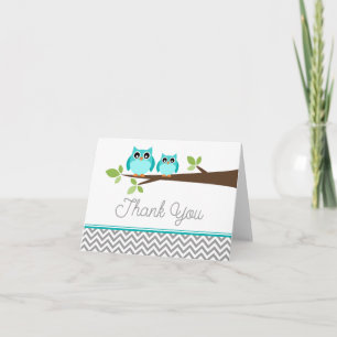 Merci gris de baby shower de Chevron de hibou bleu