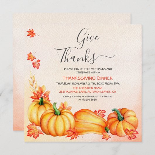 Merci| Invitation pour le dîner de Thanksgiving (Devant / Derrière)