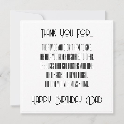 Merci... Joyeux Anniversaire Papa Carte à Script S (Devant)