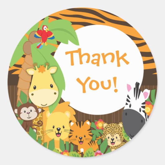 Merci Jungle Safari Bébé Animaux Sticker (Devant)