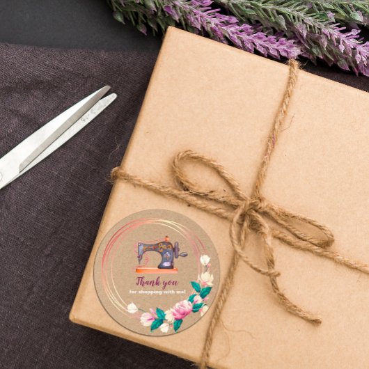 Merci Machine à coudre autocollant kraft floral