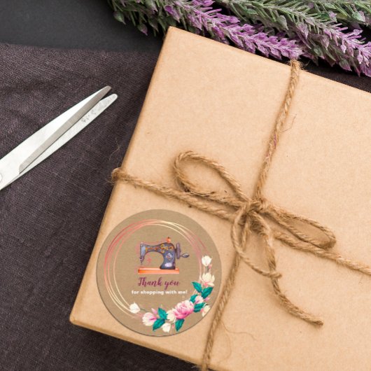 Merci Machine à coudre autocollant kraft floral