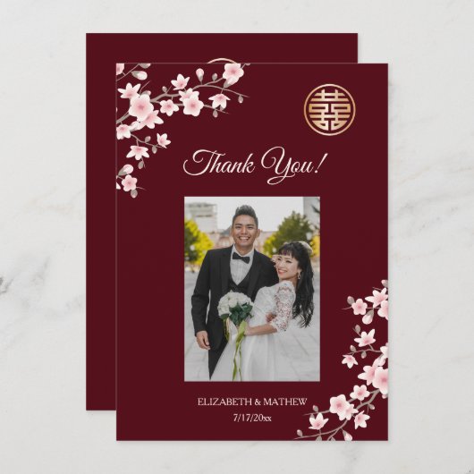 Merci Mariage à fleurs de cerisier rose poussiéreu (Devant / Derrière)