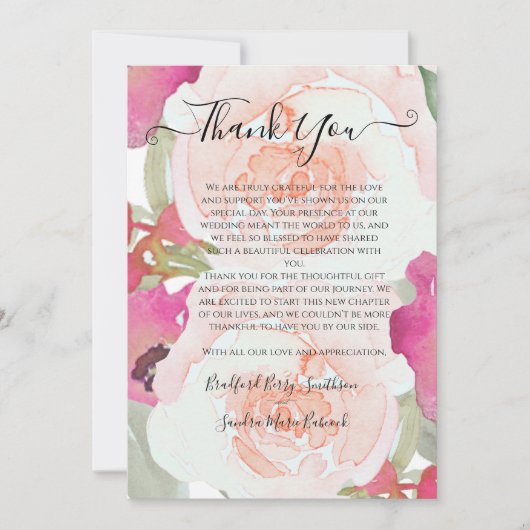 Merci Mariage à fleurs rose Sage (Devant)