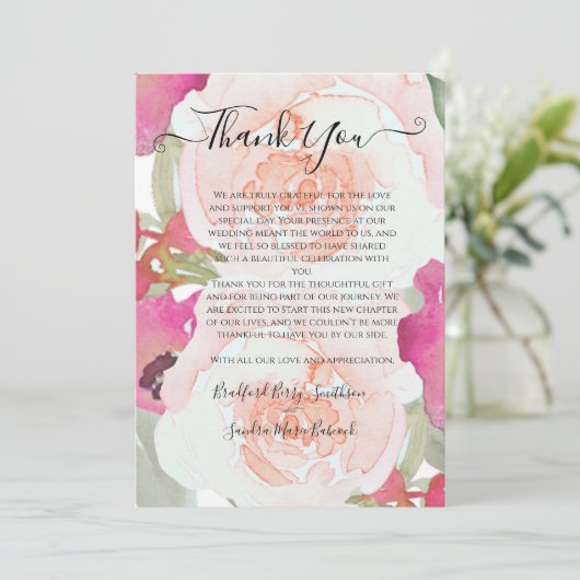 Merci Mariage à fleurs rose Sage (Debout devant)