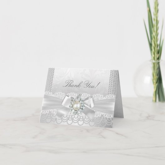 Merci Mariage Blanc Perle Dentelle Damassé Diamant (Devant)