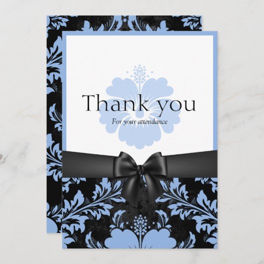 Merci mariage bleu floral invitation (Devant / Derrière)