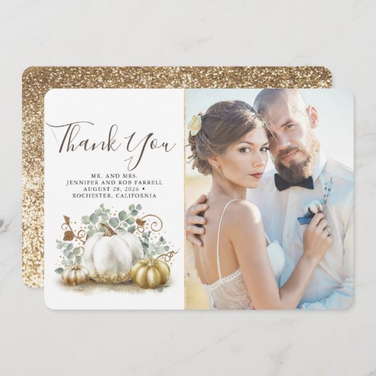 Merci Mariage de automne Citrouille en or et blanc (Devant / Derrière)