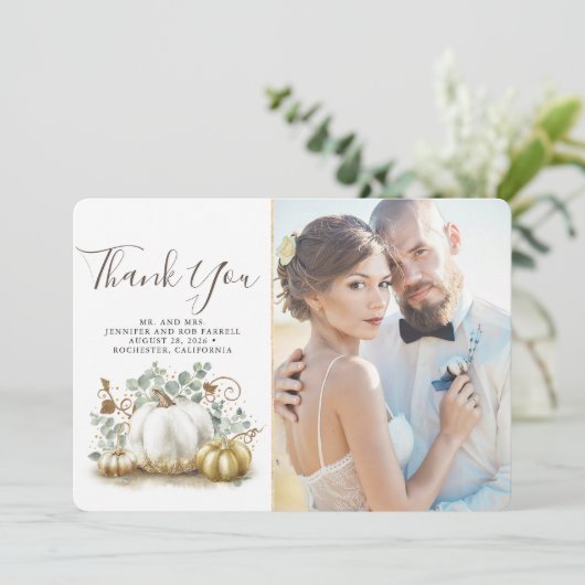 Merci Mariage de automne Citrouille en or et blanc (Debout devant)