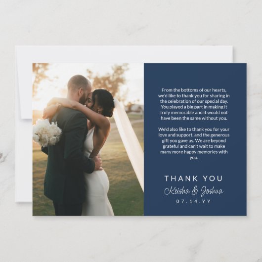 Merci Mariage de message imprimé de script Navy (Devant)