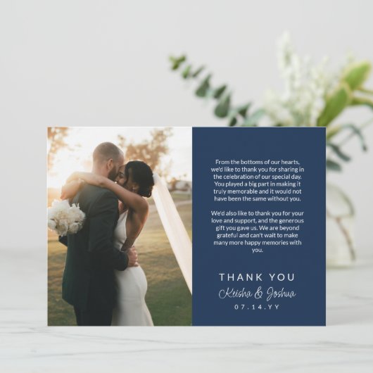 Merci Mariage de message imprimé de script Navy (Debout devant)