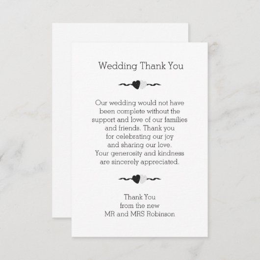 Merci Mariage des Coeurs Noir et Blanc (Devant / Derrière)