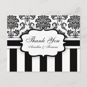 Merci Mariage en bande Damask noir et blanc