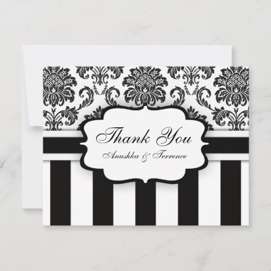 Merci Mariage en bande Damask noir et blanc (Devant)