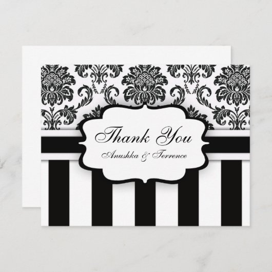 Merci Mariage en bande Damask noir et blanc (Devant / Derrière)