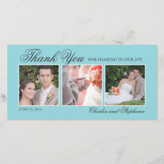 Merci mariage en bleu trois Cartes photos