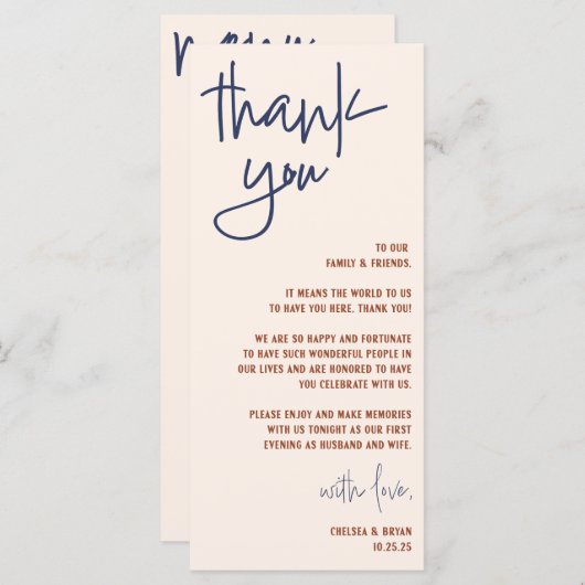 Merci mariage et carte menu (Devant / Derrière)
