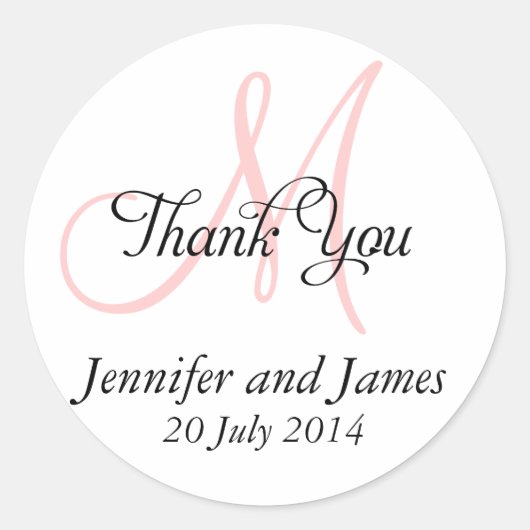 Merci Mariage Faveur Stickers Monogramme rose (Devant)