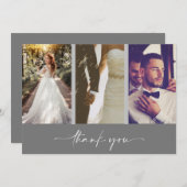 Merci Mariage moderne à trois photos gris (Devant / Derrière)