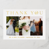 Merci mariage moderne photo feuille or carte (Recto)