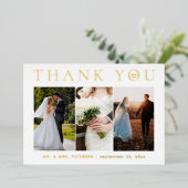 Merci mariage moderne photo feuille or carte (Debout devant)