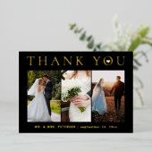 Merci mariage moderne photo feuille or carte (Debout devant)