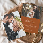 Merci Mariage orange brûlé 2 photos<br><div class="desc">Cartes de remerciements manuscrites mariages qui ont une photo à l'avant et à l'arrière. Les cartes de remerciement Automne,  Automne,  Printemps,  Été et Hiver contiennent une typographie de script moderne,  lettrée à la main,  qui sont élégantes,  simples et modernes à utiliser après que vous minimaliste simple célébration de mariage.</div>